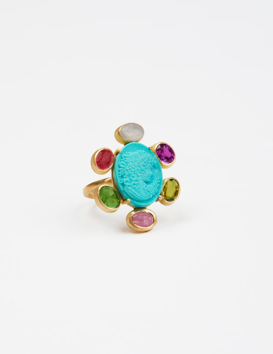 Small Vintage Turquoise Cameo with Tourmaline