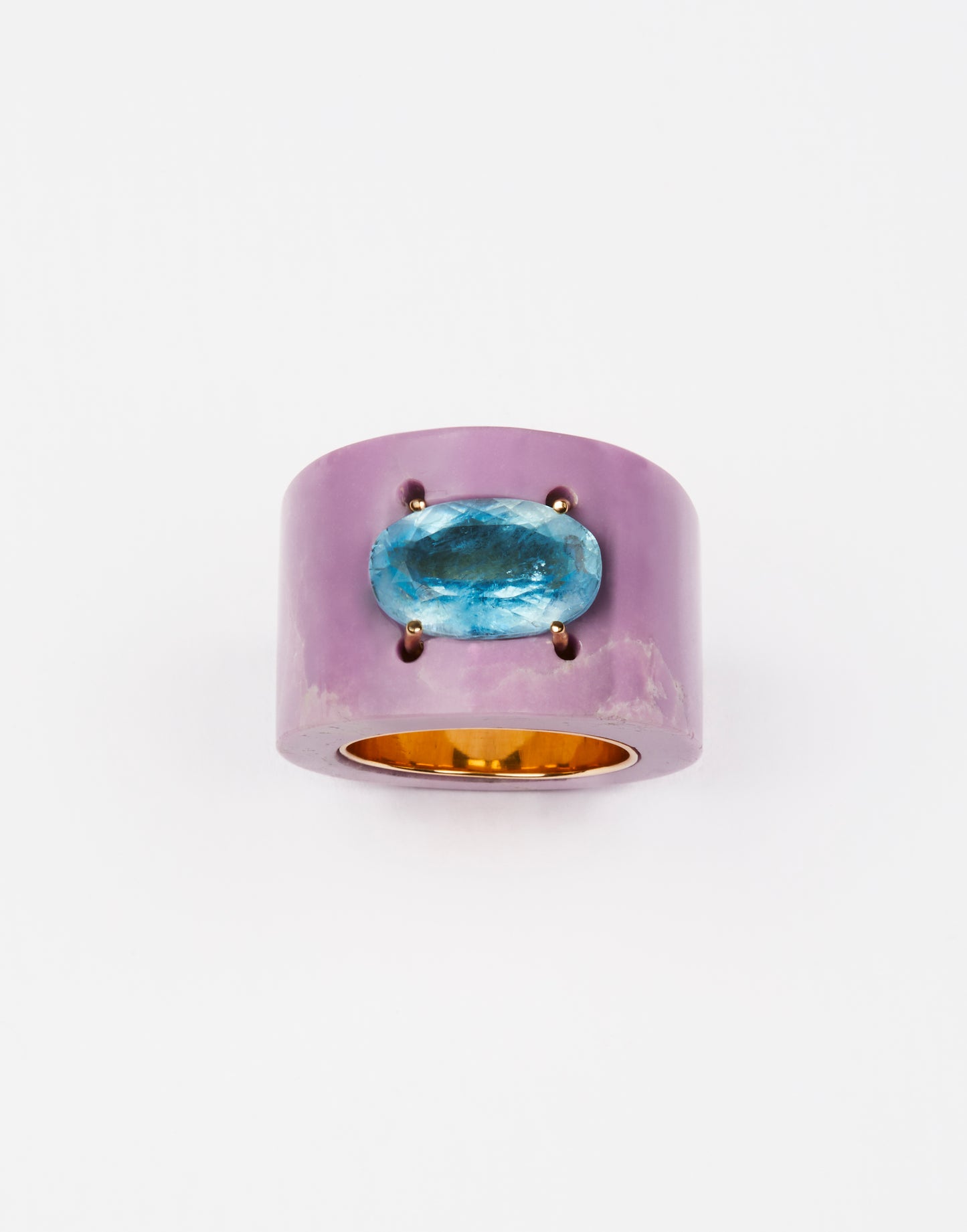 Sujilite and Aquamarine Ring with Gold Lining