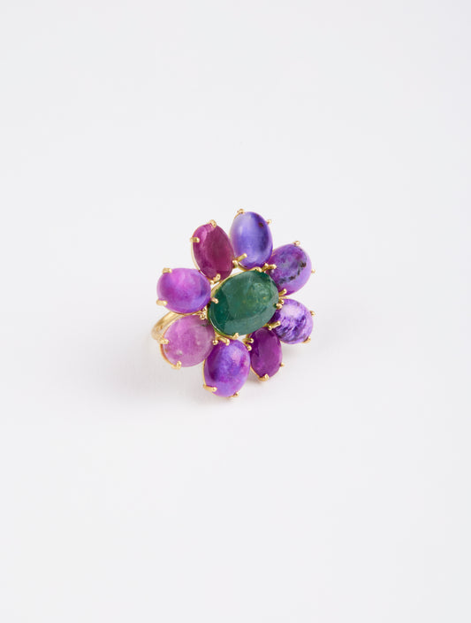 Hackamite, Sujilite and Blue Tourmaline Flower Ring
