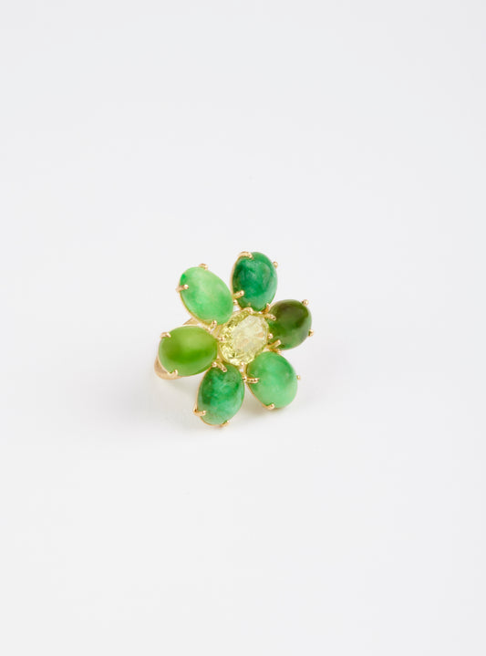 Vintage Green Jade and Sphene Flower Ring