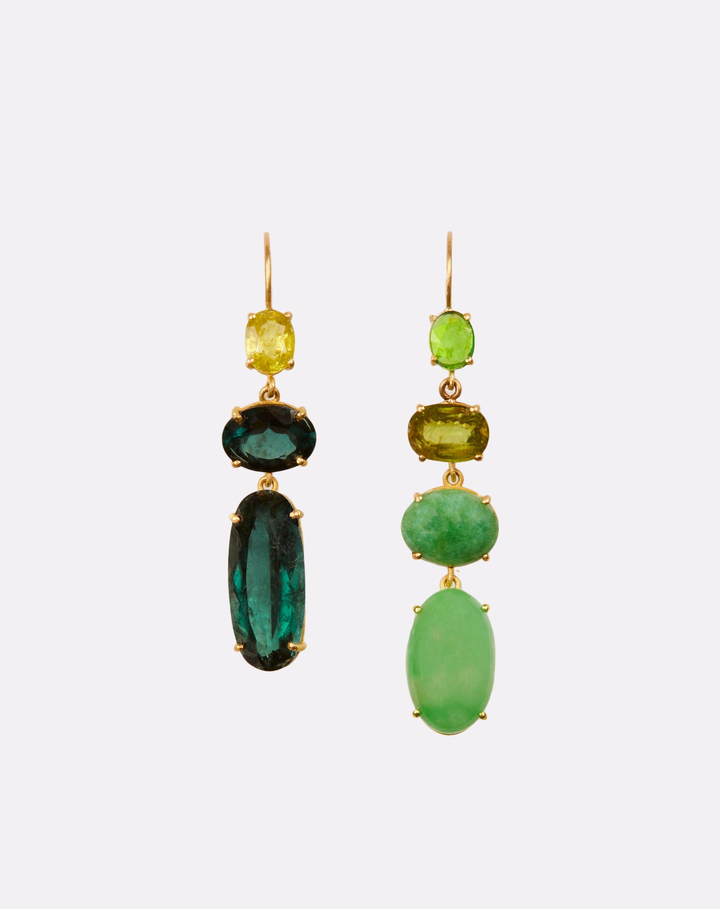 Sphene, Tourmaline and Jade Mistmatch Earrings