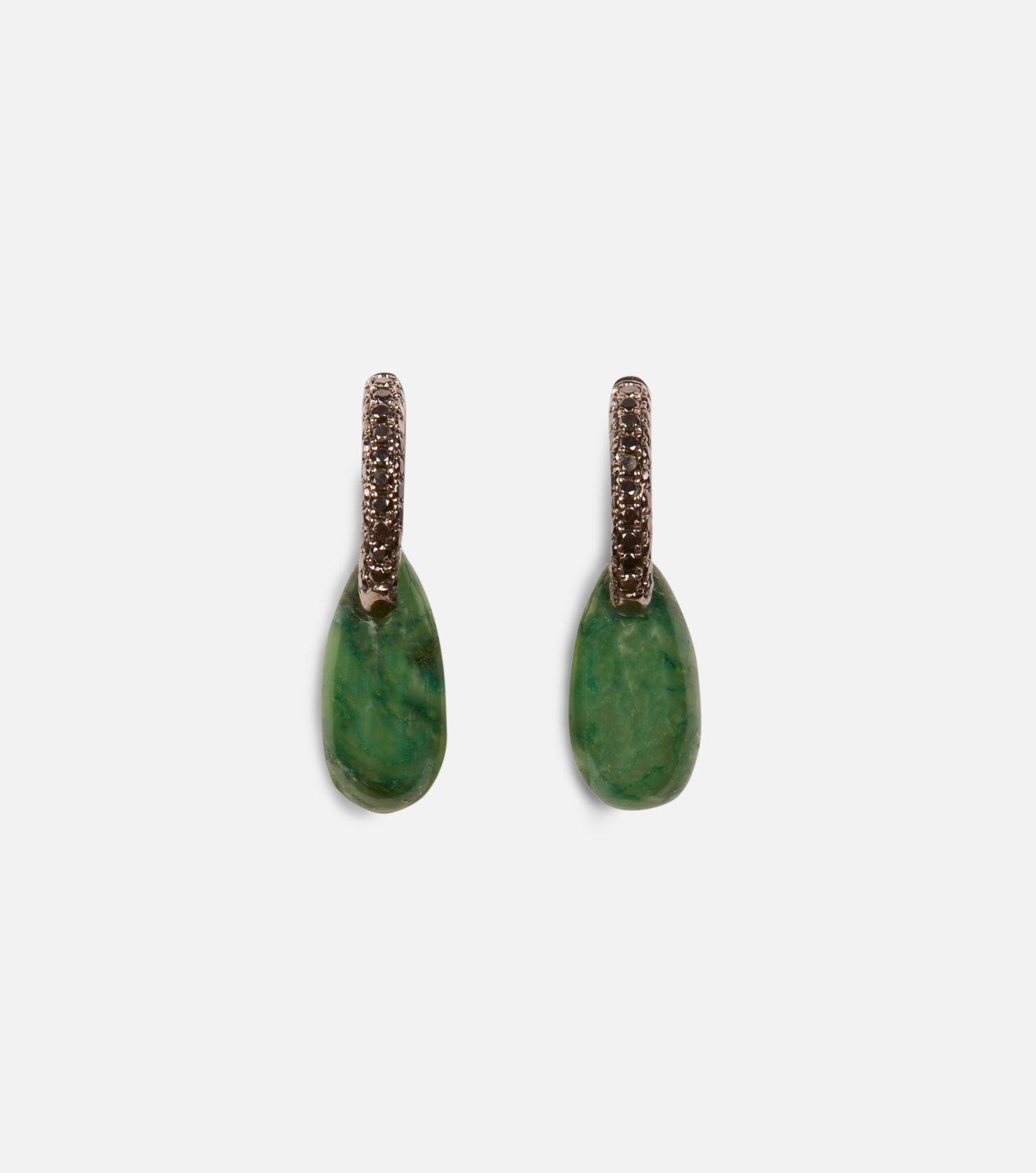 Black Diamond Hoops with Brazilian Jade Beads