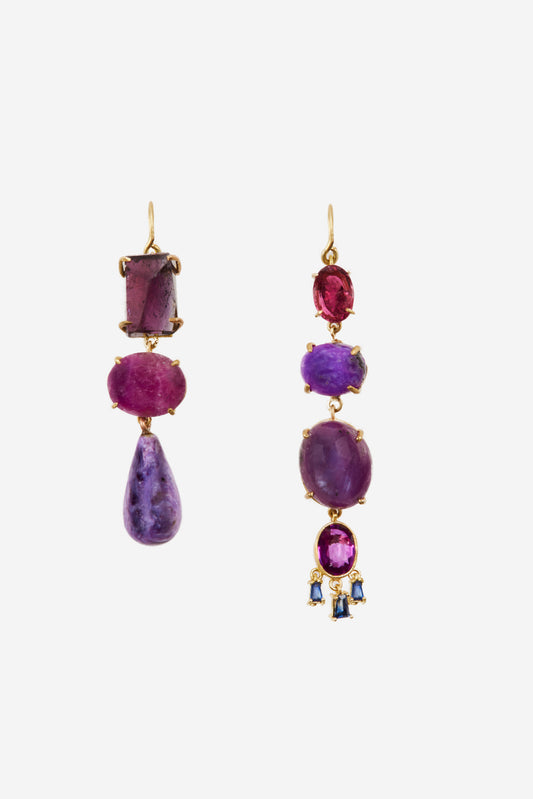 Mismatch Multi Gem Purple Earrings