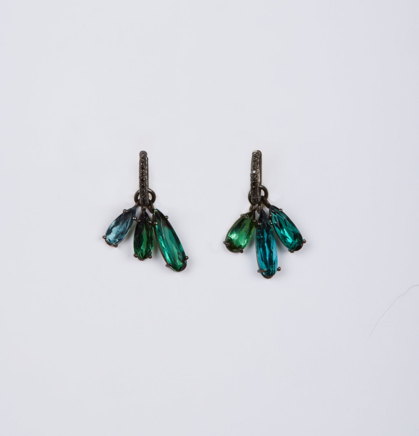 Black Diamond Hoops with Tourmaline Dangle