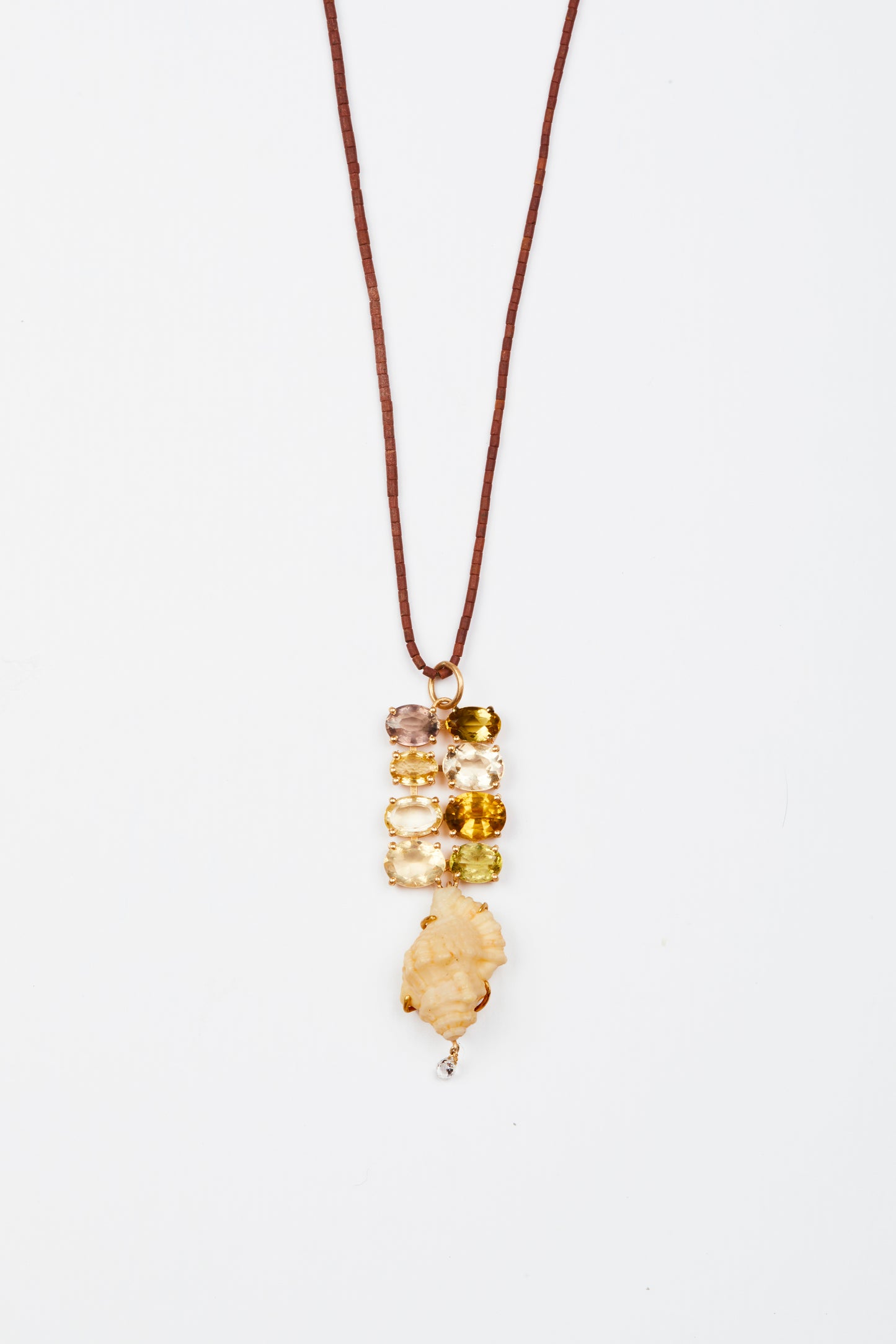 Brown Jade Beads with Beryl, Sapphire, Shell and Diamond Briolette