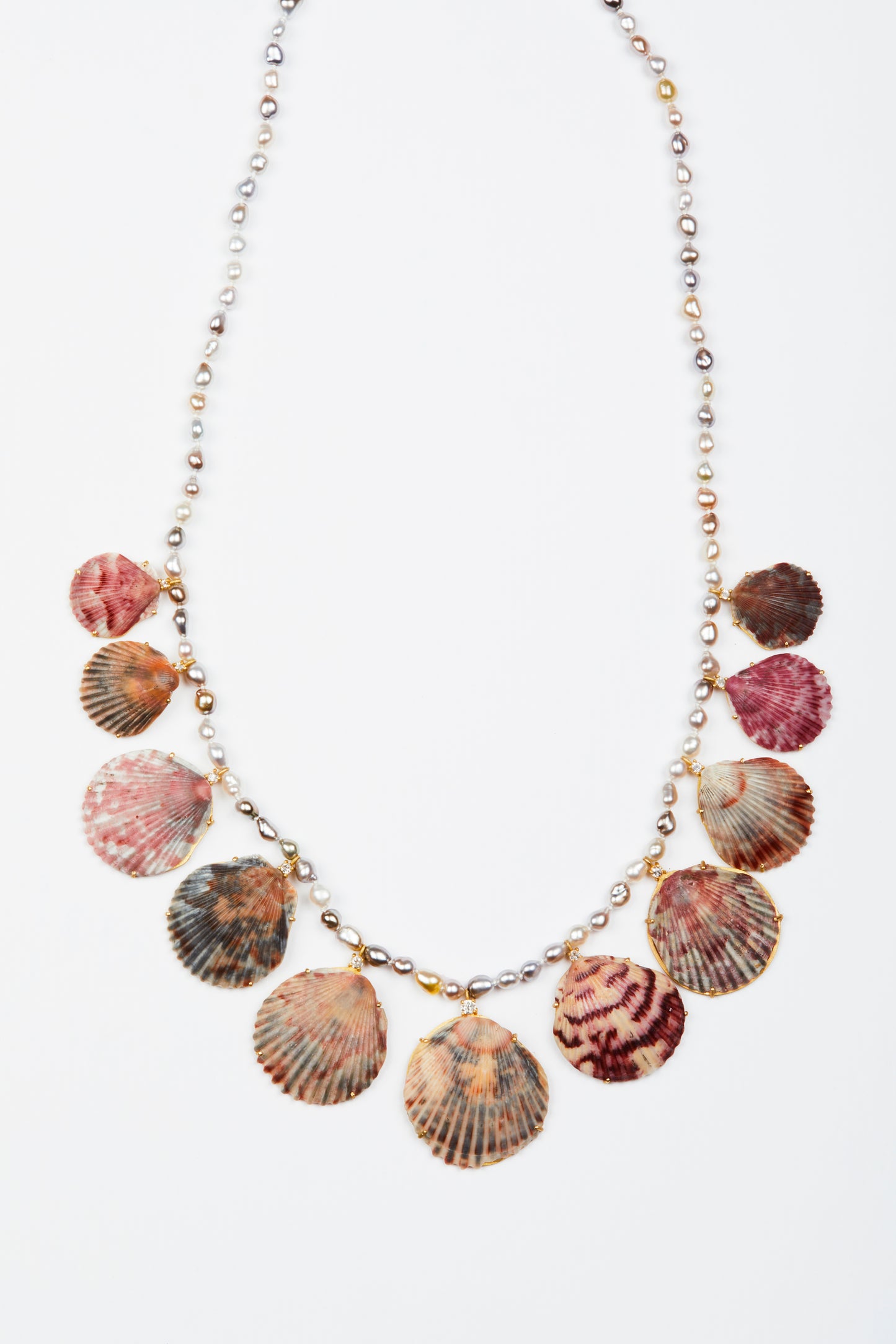 Tahitian Keshi Pearls with Shells and Diamonds