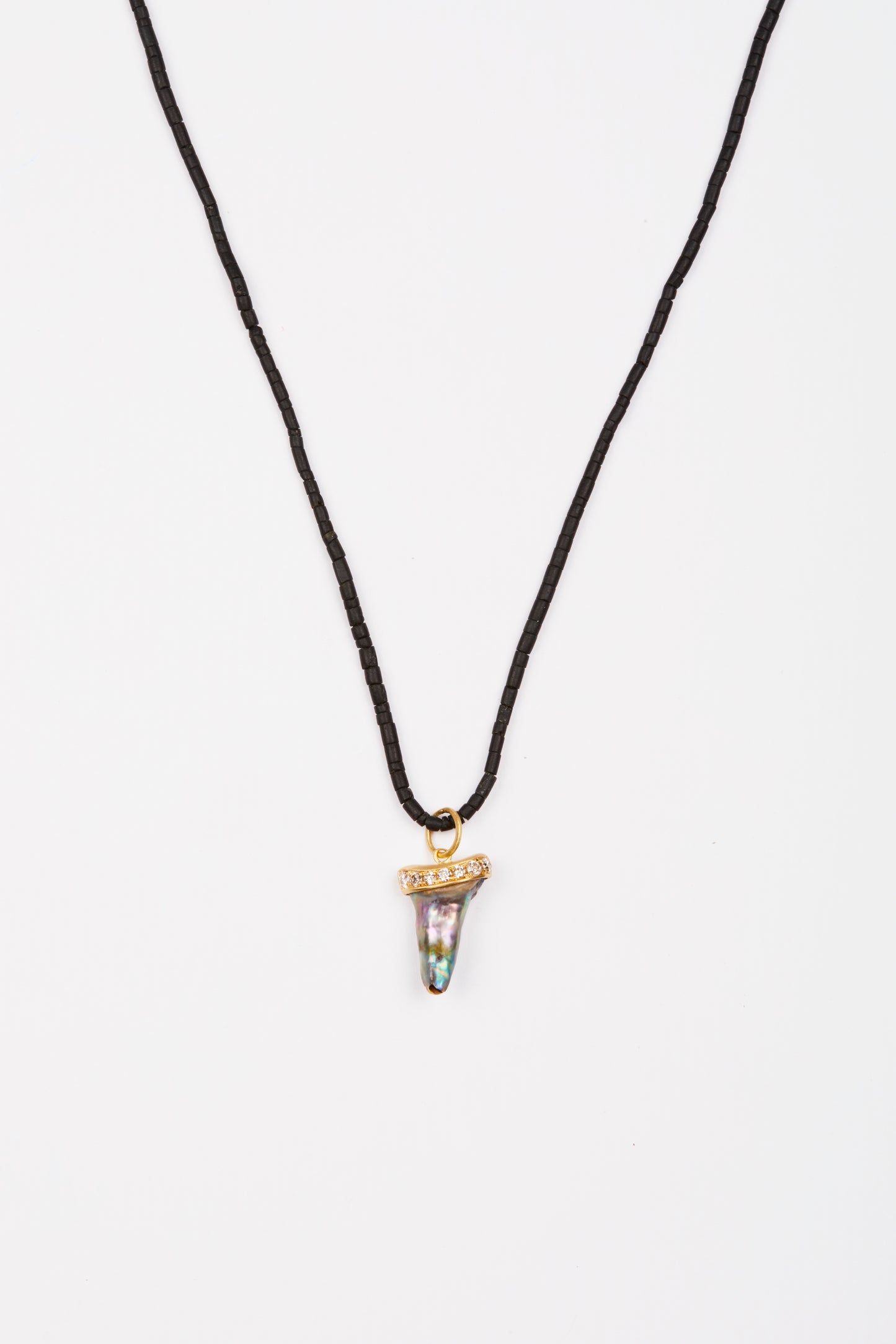 Black Jade Beads with Abalone Pearl and Diamond Pendant