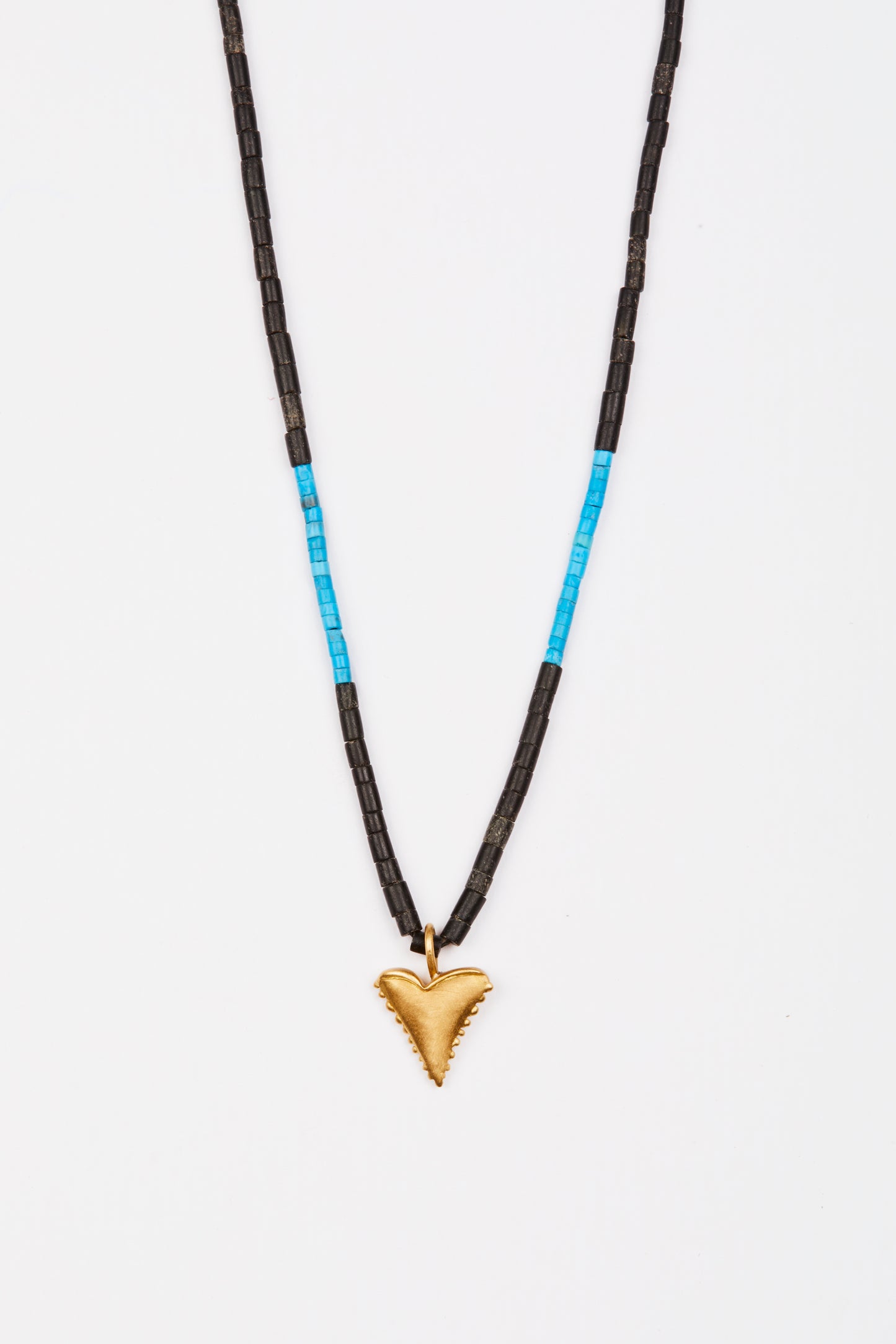 Black Jade and Turquoise Beads with 18k Gold Matte Shark Tooth