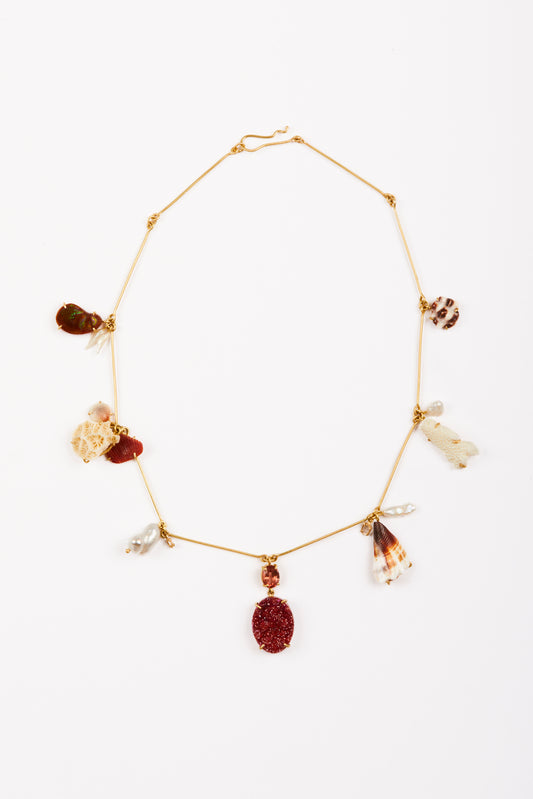 Calcite, Pearls from Tennessee River, Tahitian Pearl, Diamond, Madeira Citrine, Shells and Coral