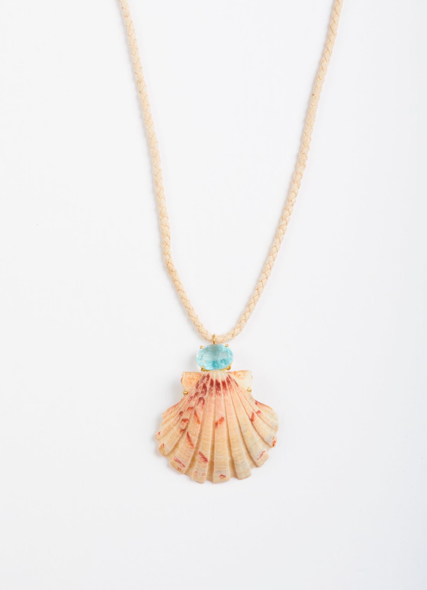 White Braided Cord with Aquamarine and Shell