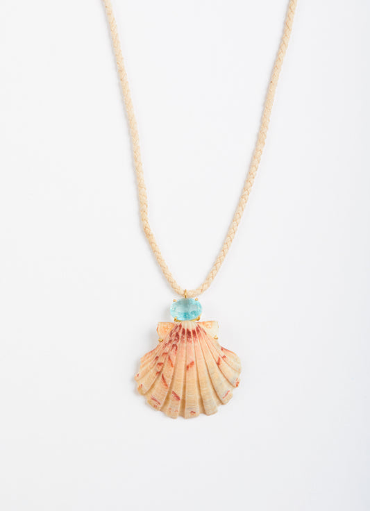 White Braided Cord with Aquamarine and Shell