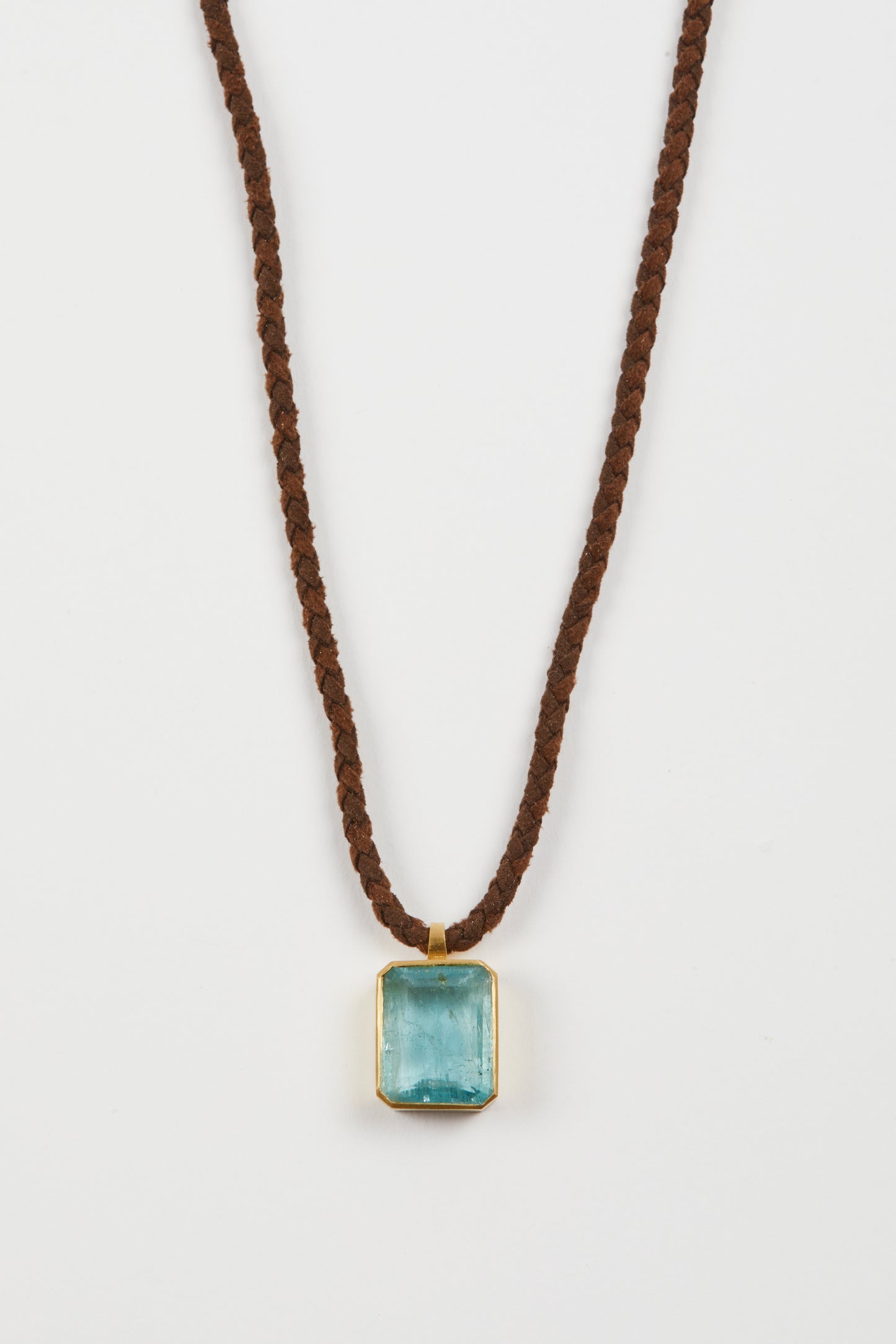 Brown Braided Cord with Aquamarine