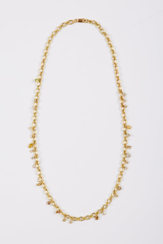 Gold Link and Diamond Fringe Necklace