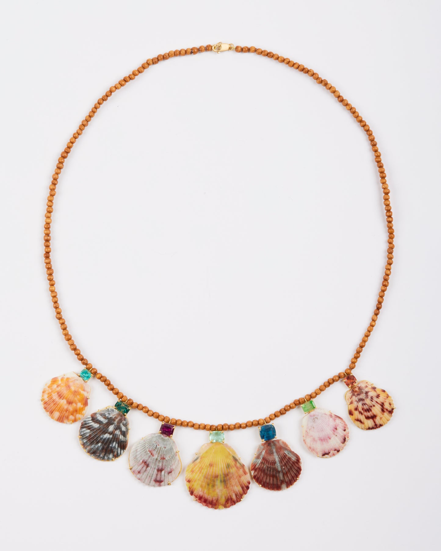 Wood Beads with Shells and Multi Gems