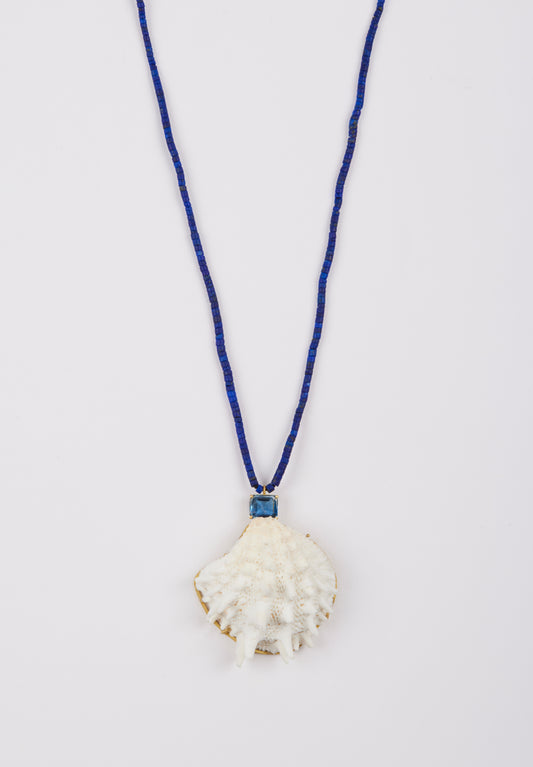 White Shell with Tourmaline on Lapis Beads