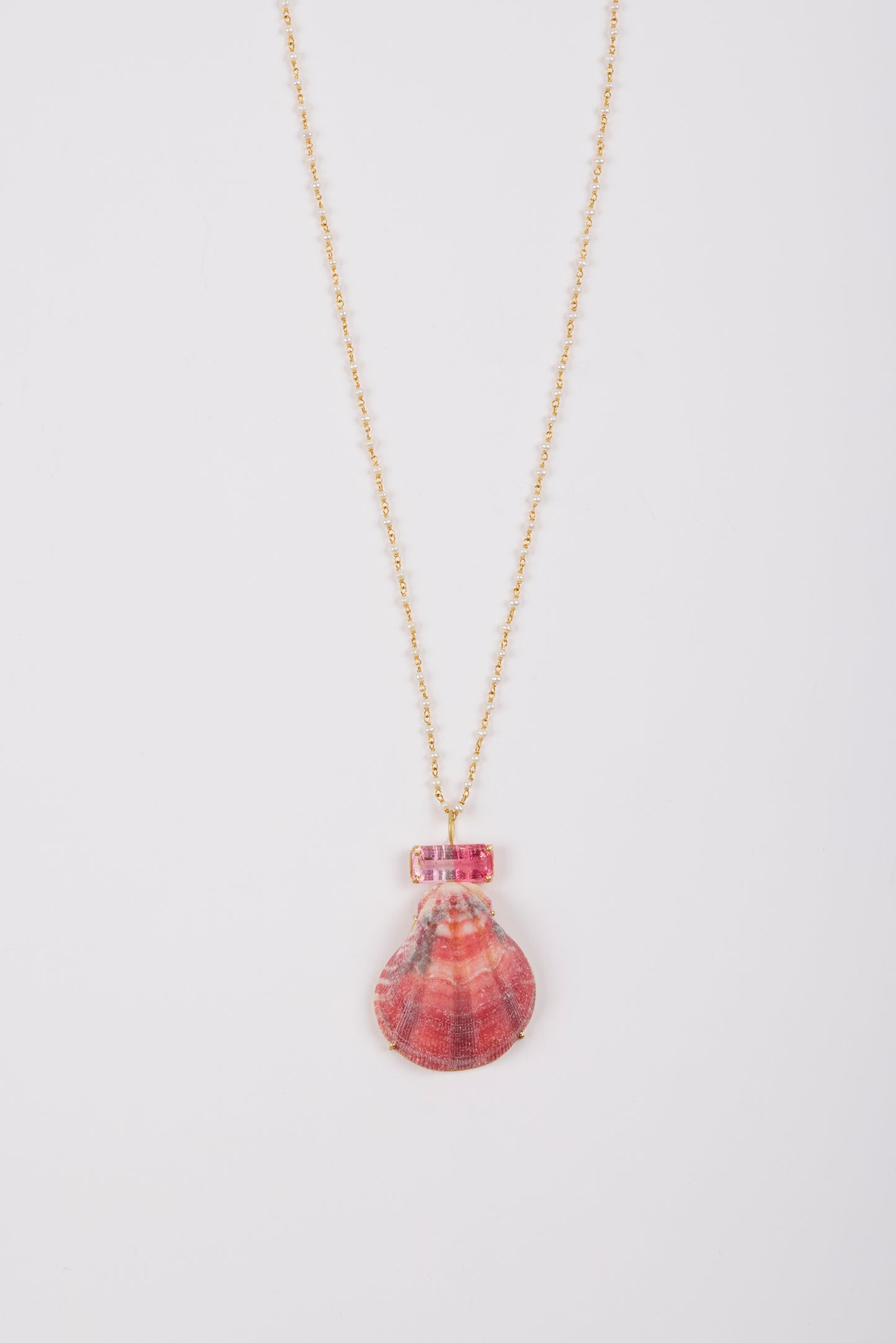 Rare Shell and Bi Colour Tourmaline on Pearl Chain