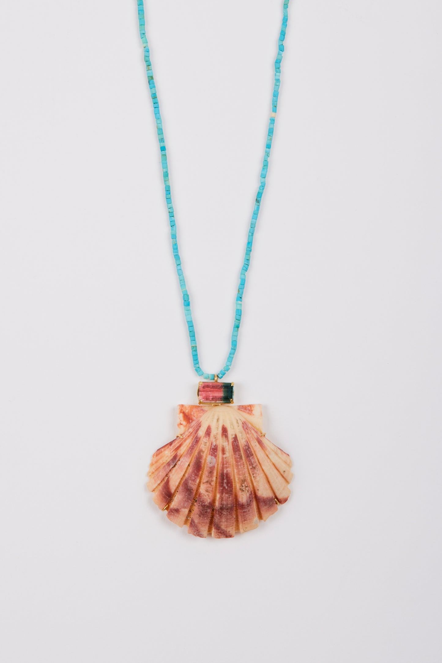 Bi Colour Tourmaline with Shell and Turquoise Beads