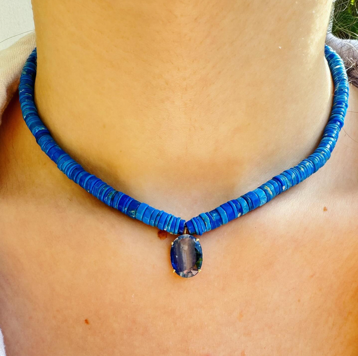 Ceruleite Heishi Beads with Kyanite