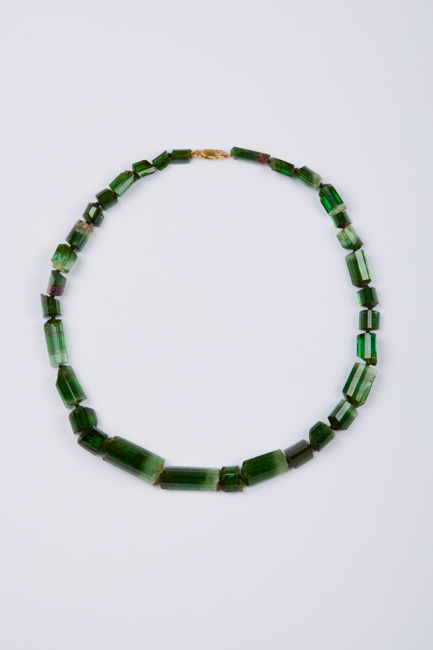 Green Tourmaline Beads and Gold Clasp