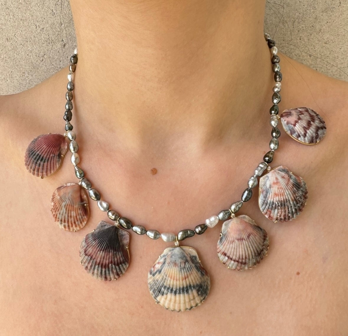 Tahitian Keshi Pearls with Rare Shells and Diamonds