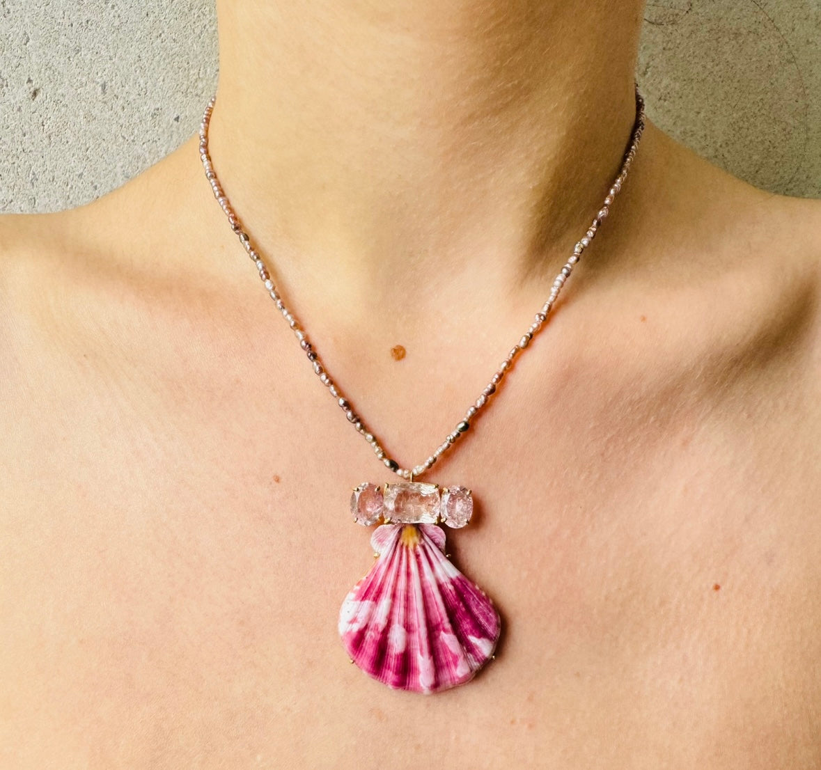 Baja Pearls with Pink Tourmaline and Shell