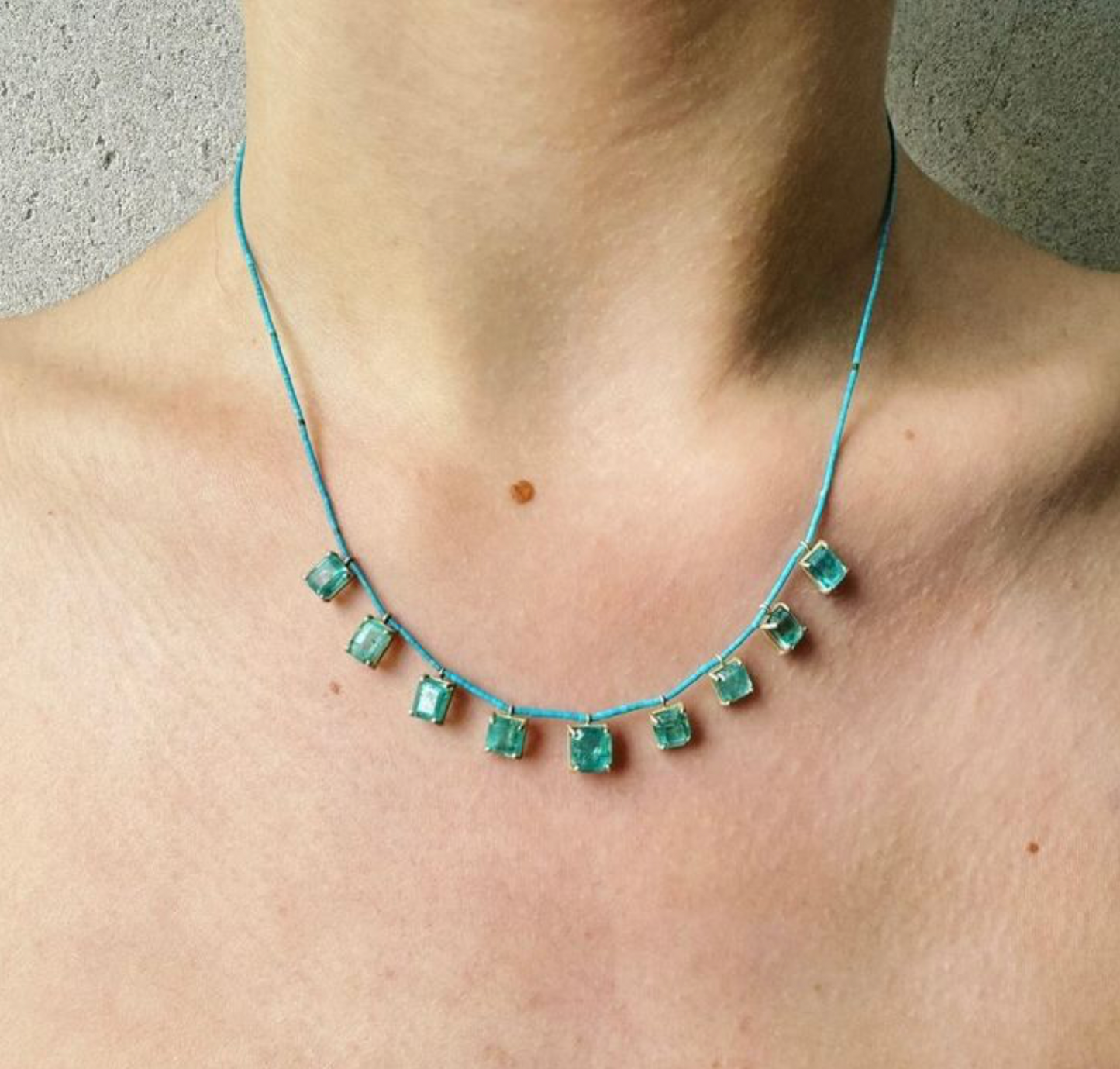 Tiny Turquoise Beads with Emeralds