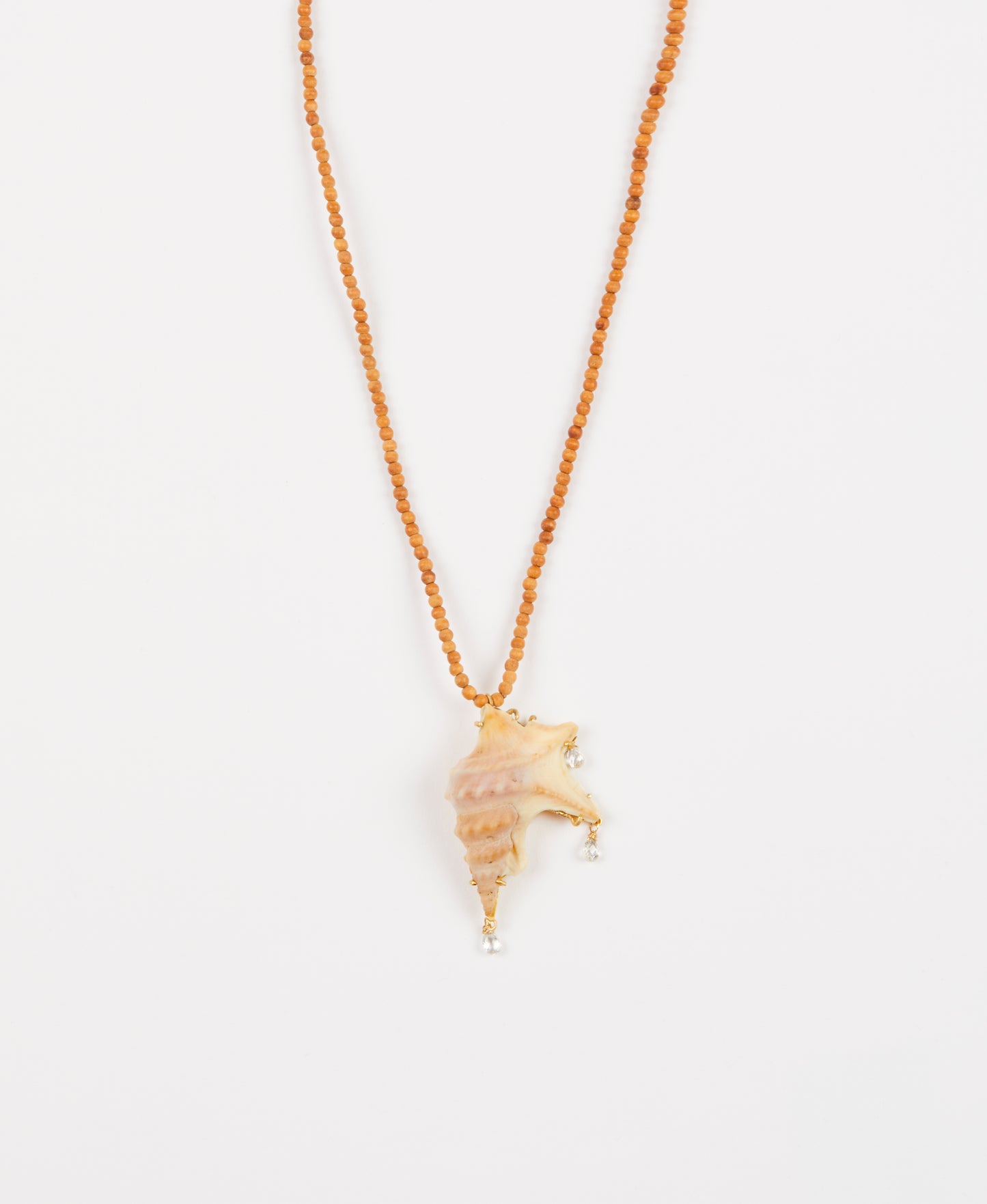 Wood Beads with Shell and Diamond Briolettes