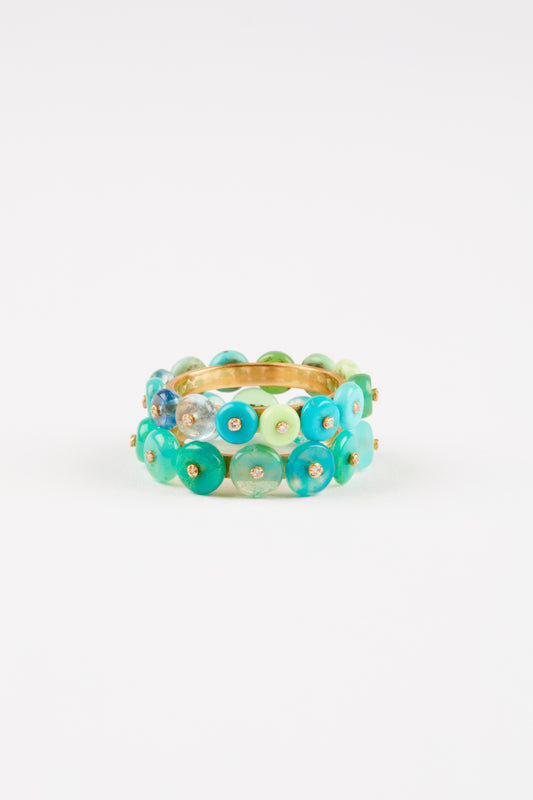 Chrysoprase, Aquamarine, Turquoise, Tourmaline and Diamond Ring