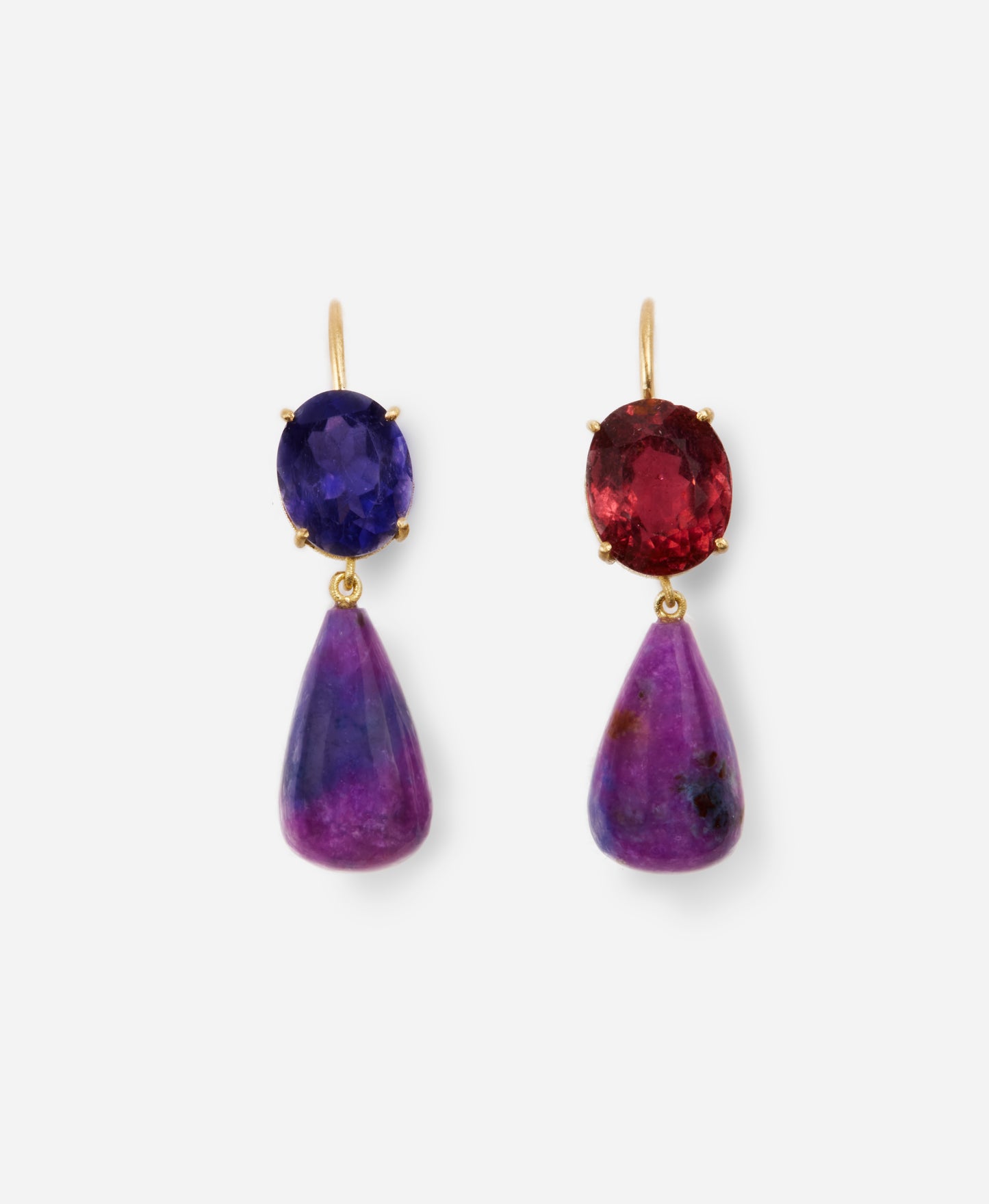 Mismatch Sujilite with Tourmaline and Tanzanite Earrings