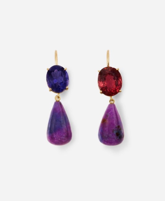 Mismatch Sujilite with Tourmaline and Tanzanite Earrings