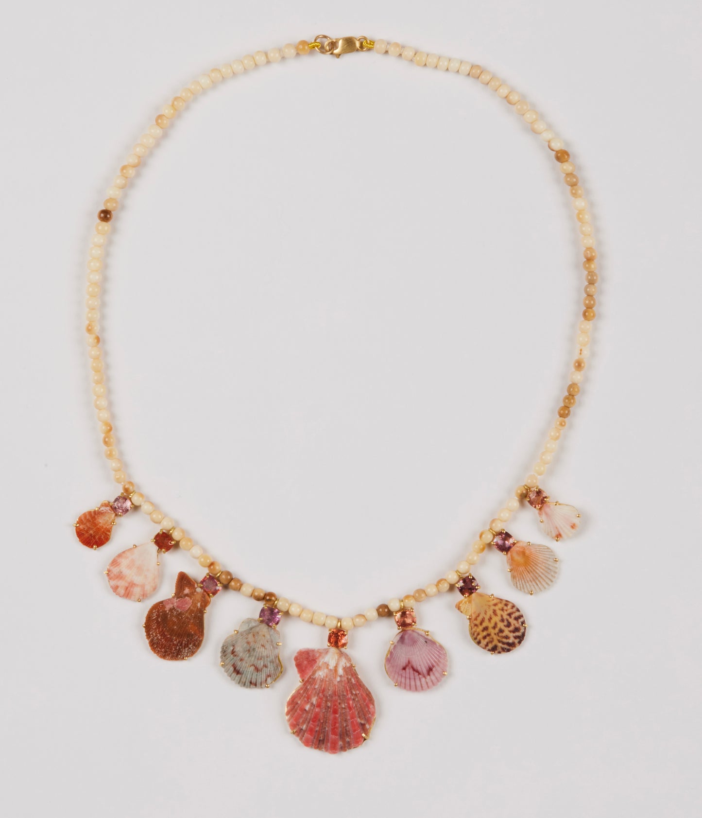 Wooly Mammoth Beads with Spinel and Rare Shells