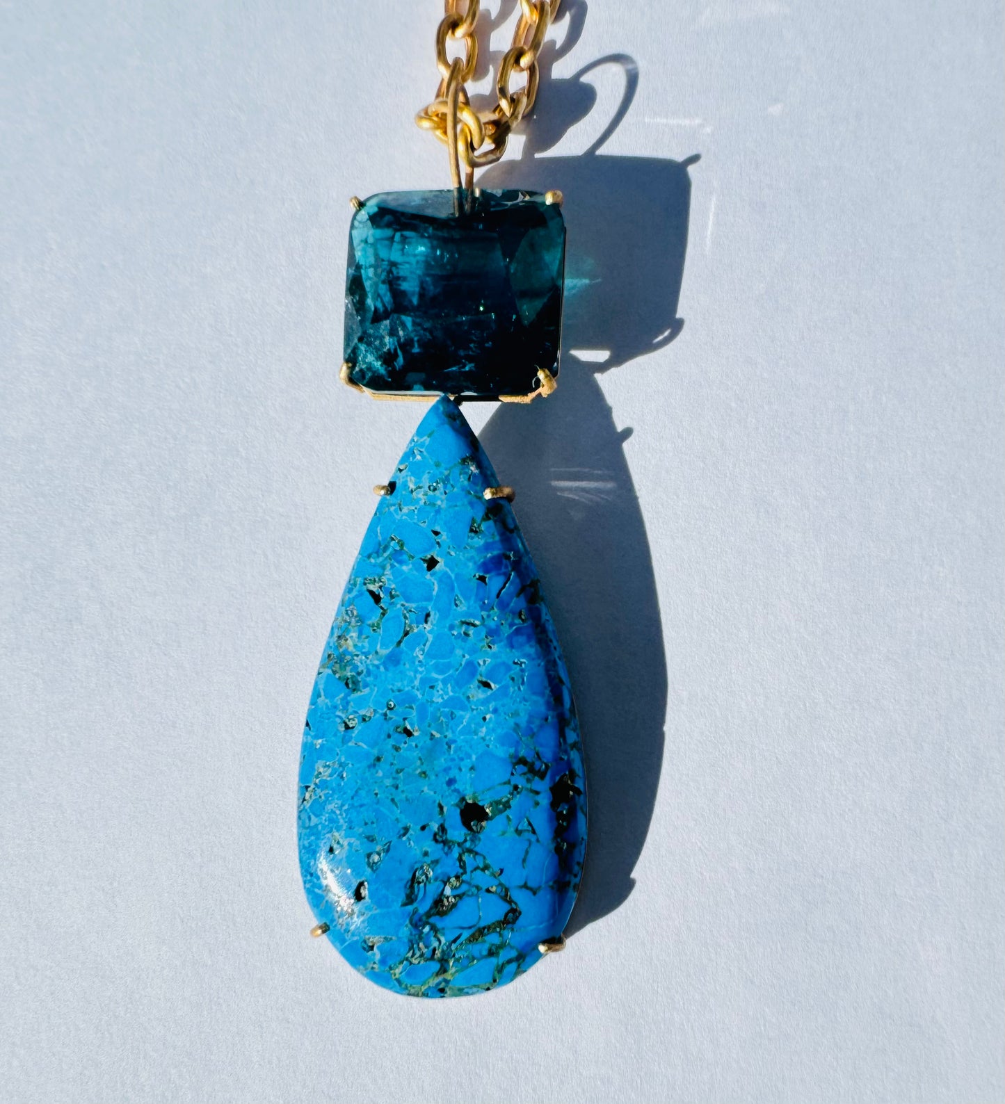 Cerulite and Tourmaline Pendant