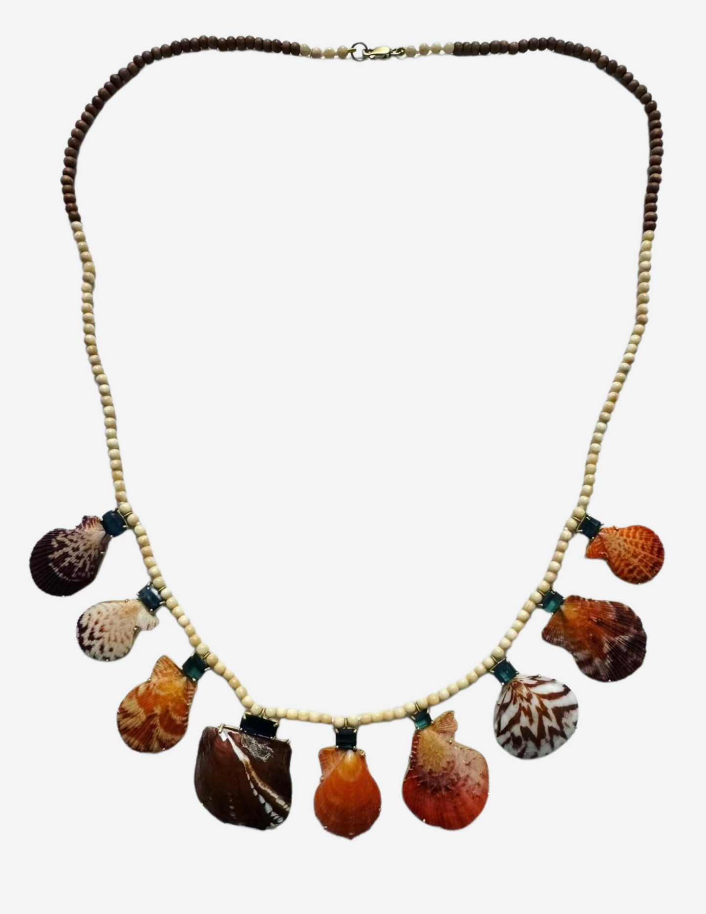 Wooly Mammoth and Wood Beads with Tourmalines and Shells