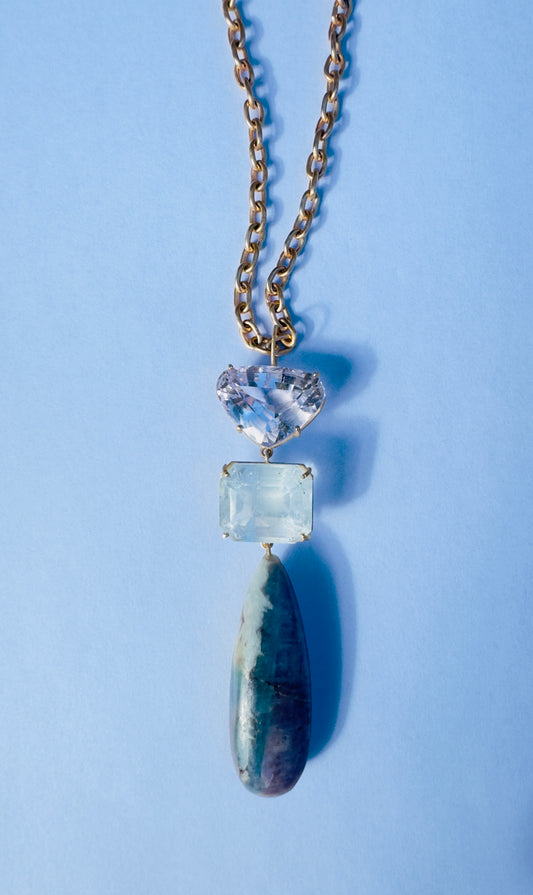 Morganite, Aquamarine and Opal Pendant