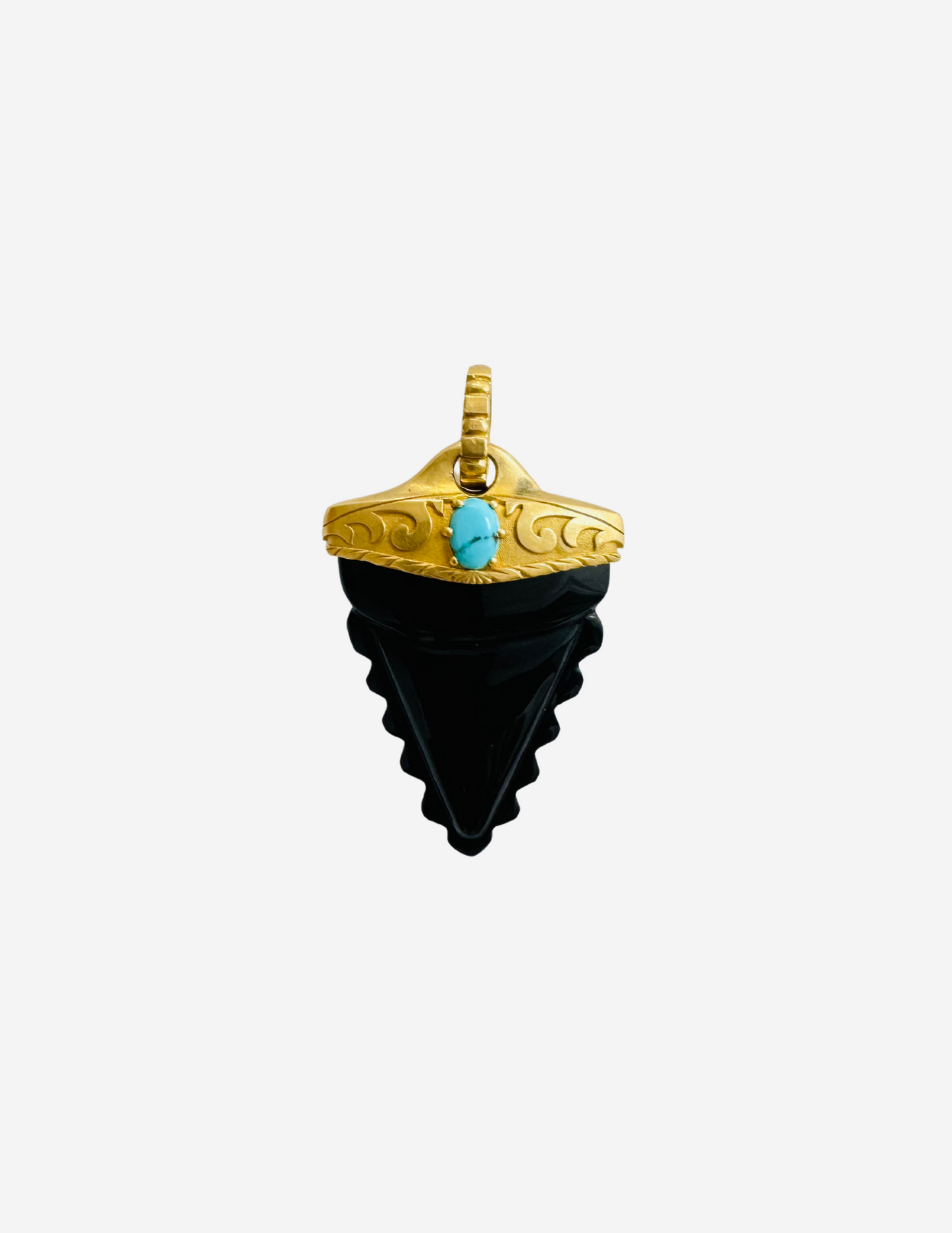 Onyx Shark Tooth Carving with Turquoise