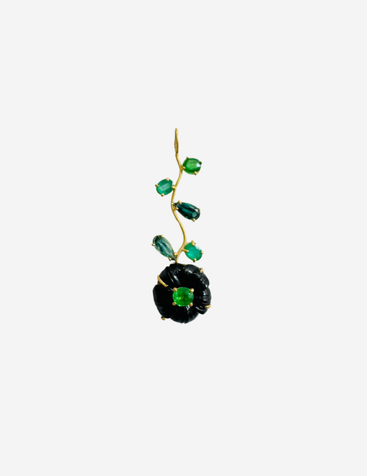 Onyx Flower Carving with Emeralds and Tourmaline Pendant