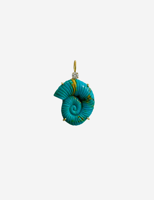 Armenian Turquoise Shell Carving with Diamond Pendant