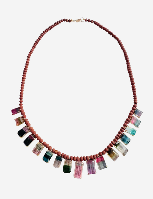 Brown Jade Beads with Bi Color Tourmalines