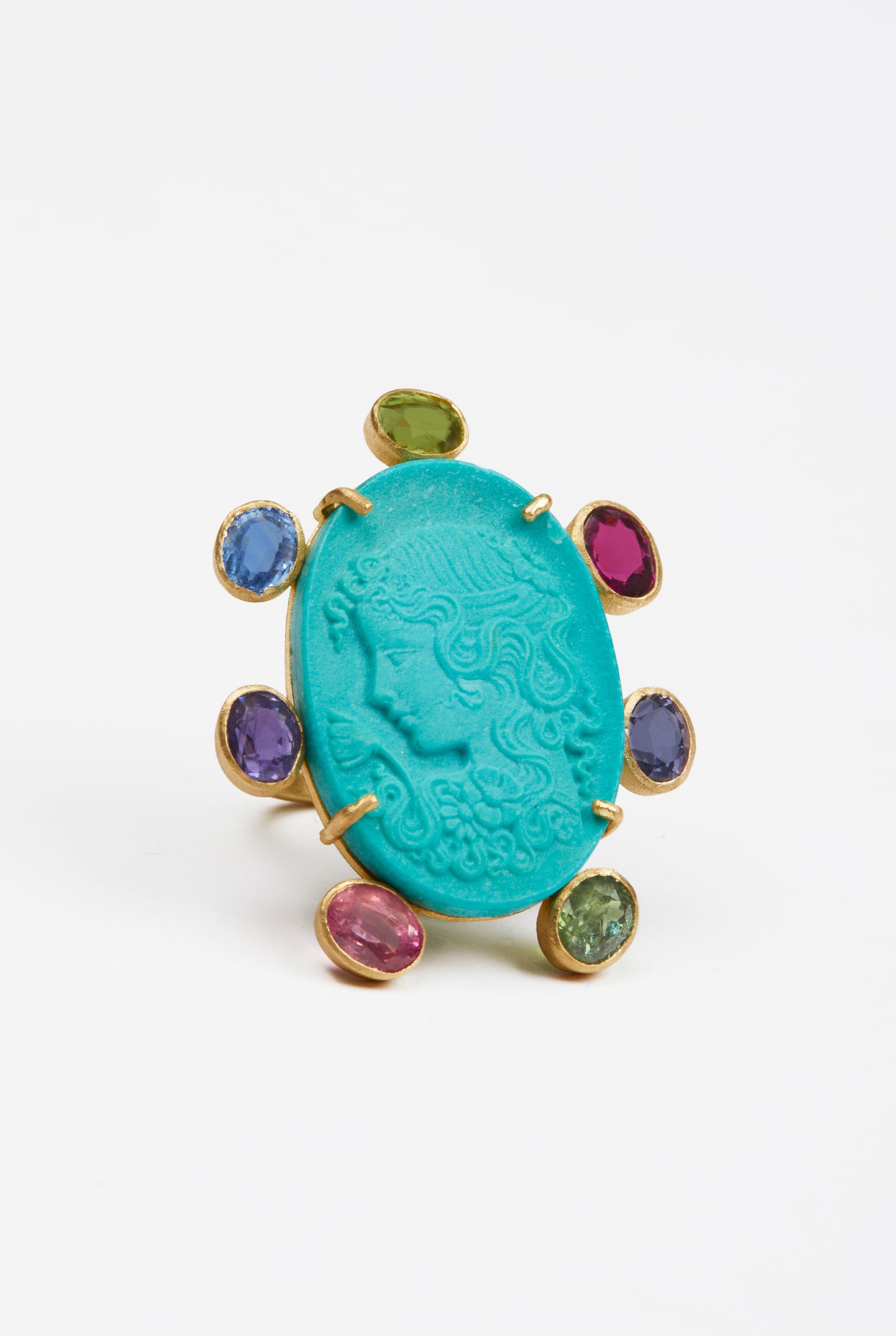 Vintage Turquoise Cameo with Tourmaline and Sapphires