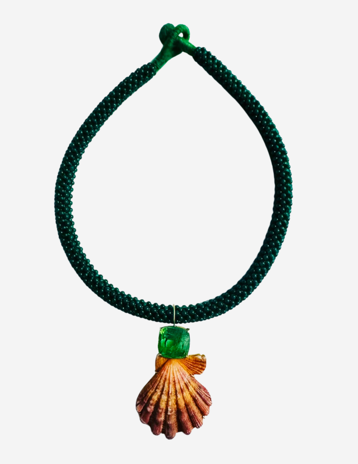 Embroidered Choker with Tourmaline and Shell