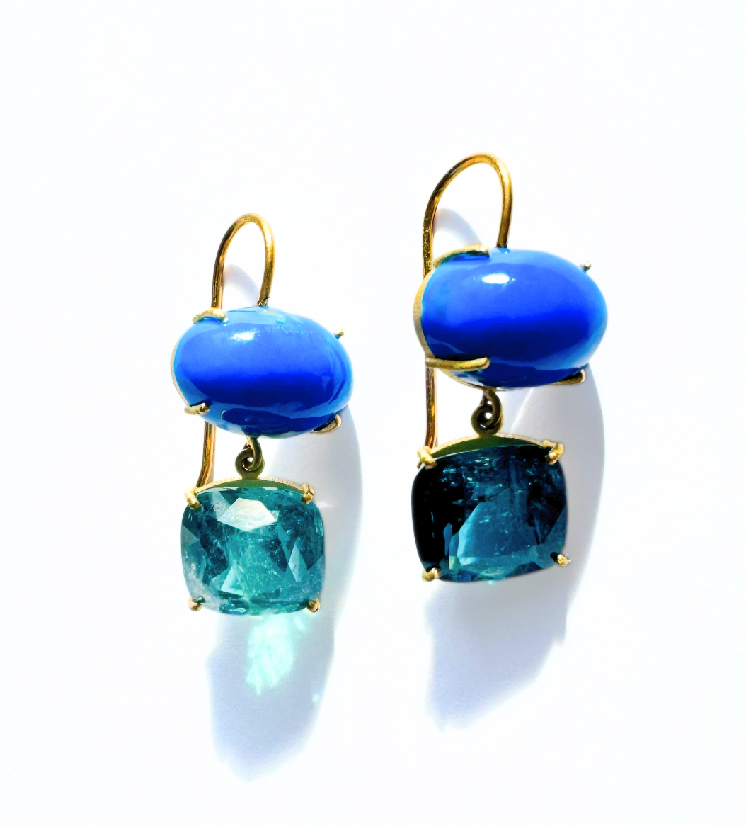 Cerulite and Tourmaline Earrings