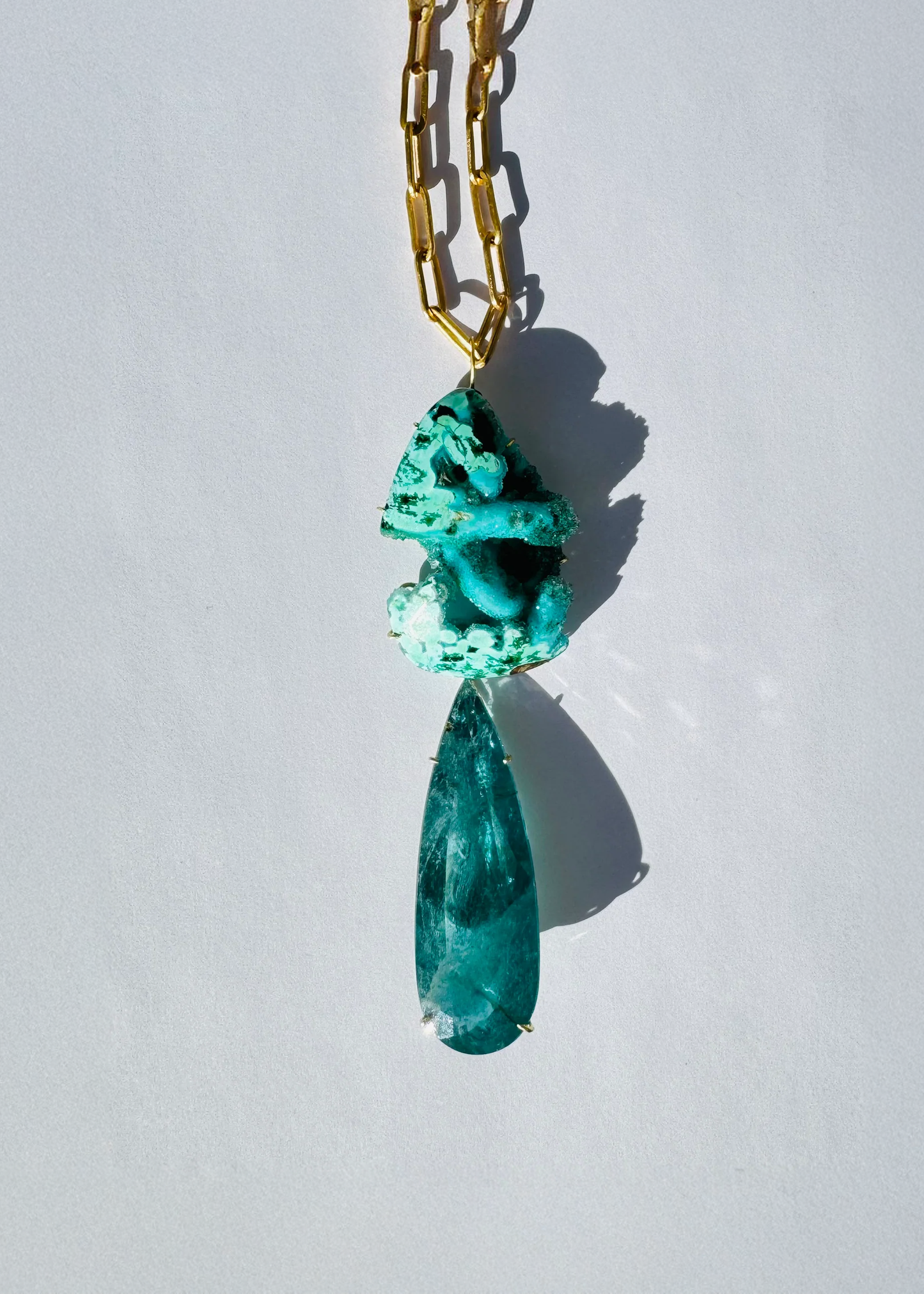 Chrysocolla Quartz with Tourmaline Pendant