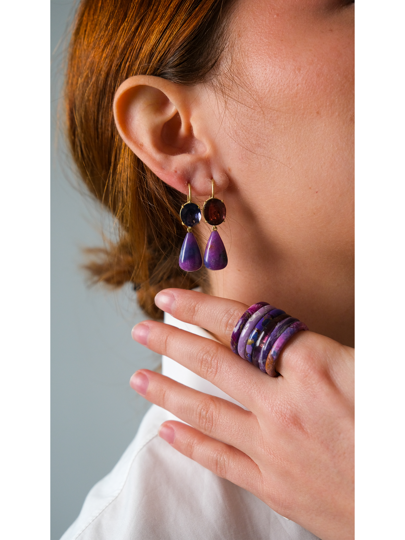 Mismatch Sujilite with Tourmaline and Tanzanite Earrings