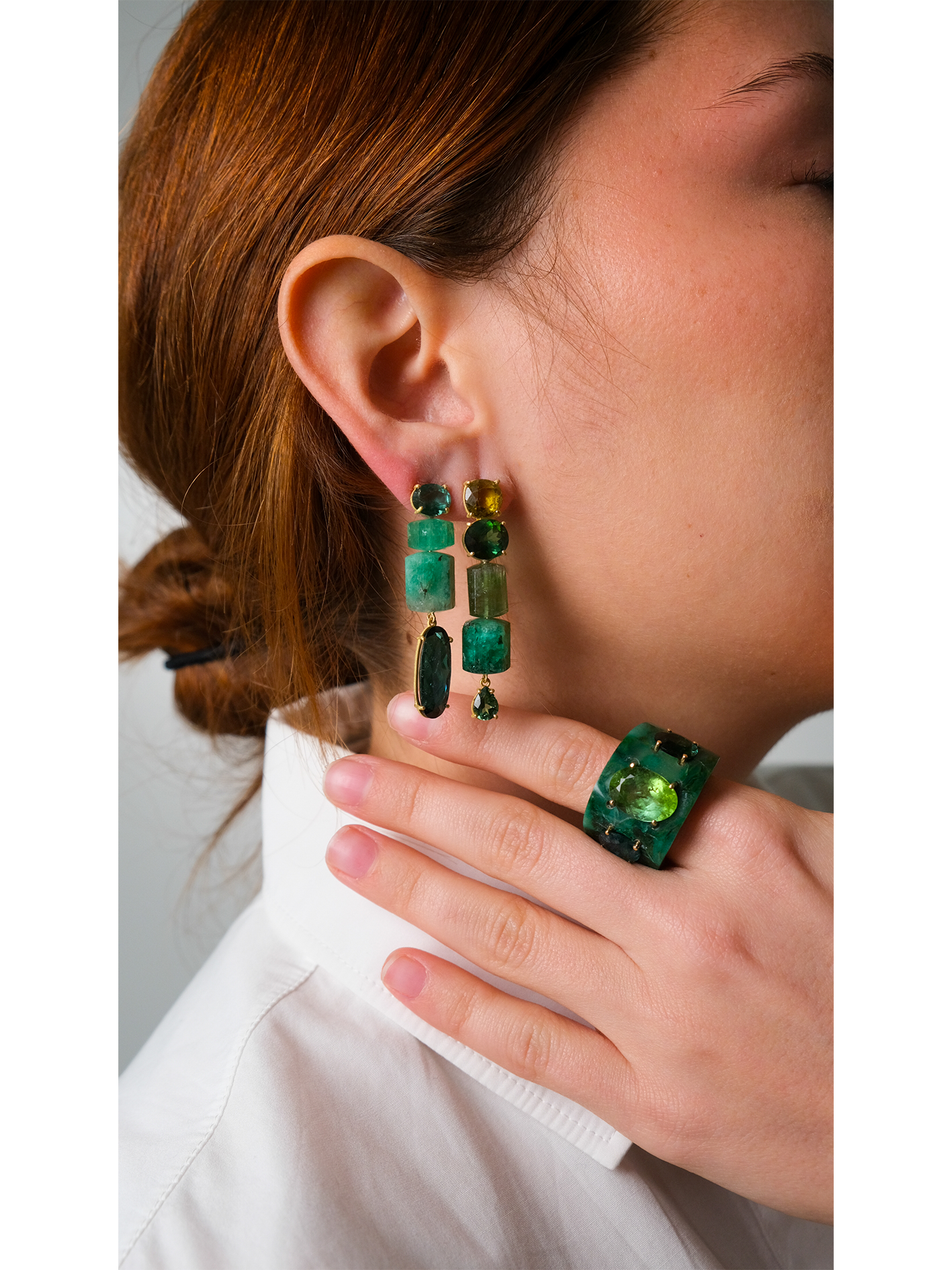 Brazilian Jade with Tourmalines and Gold Lining