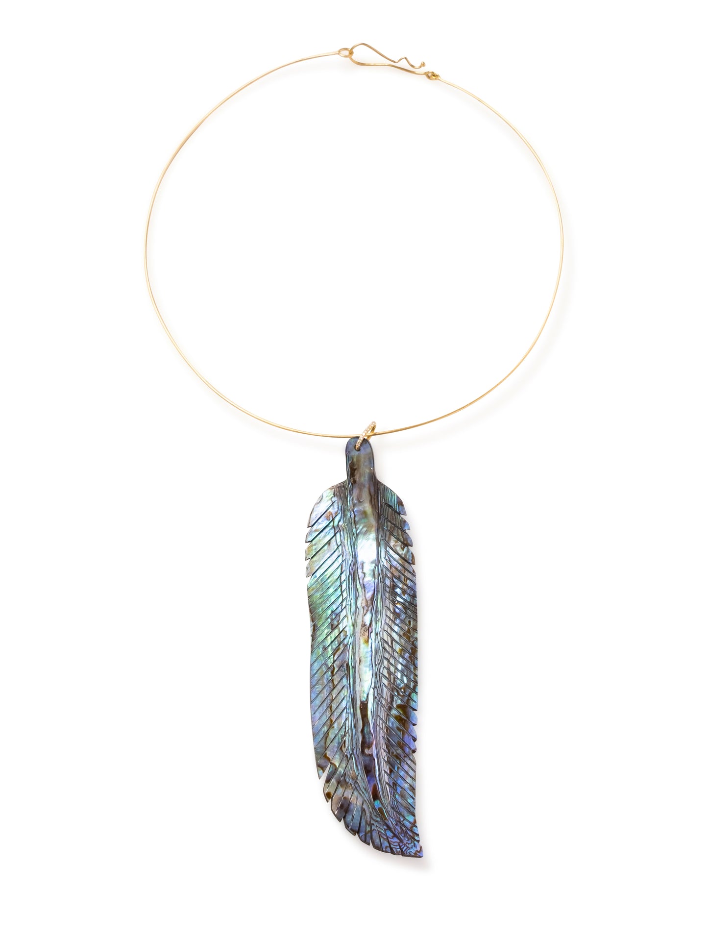 Abalone Shell Carving Pendant with Diamond Bale
