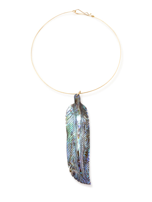 Abalone Shell Carving Pendant with Diamond Bale