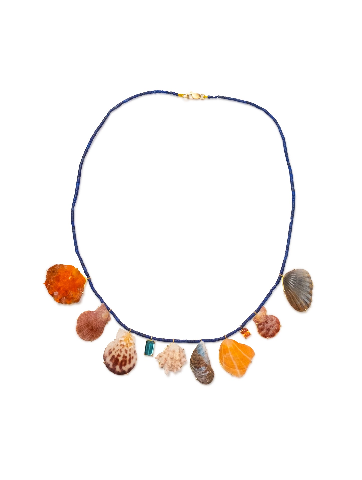 Lapis Beads with Shells and Tourmaline