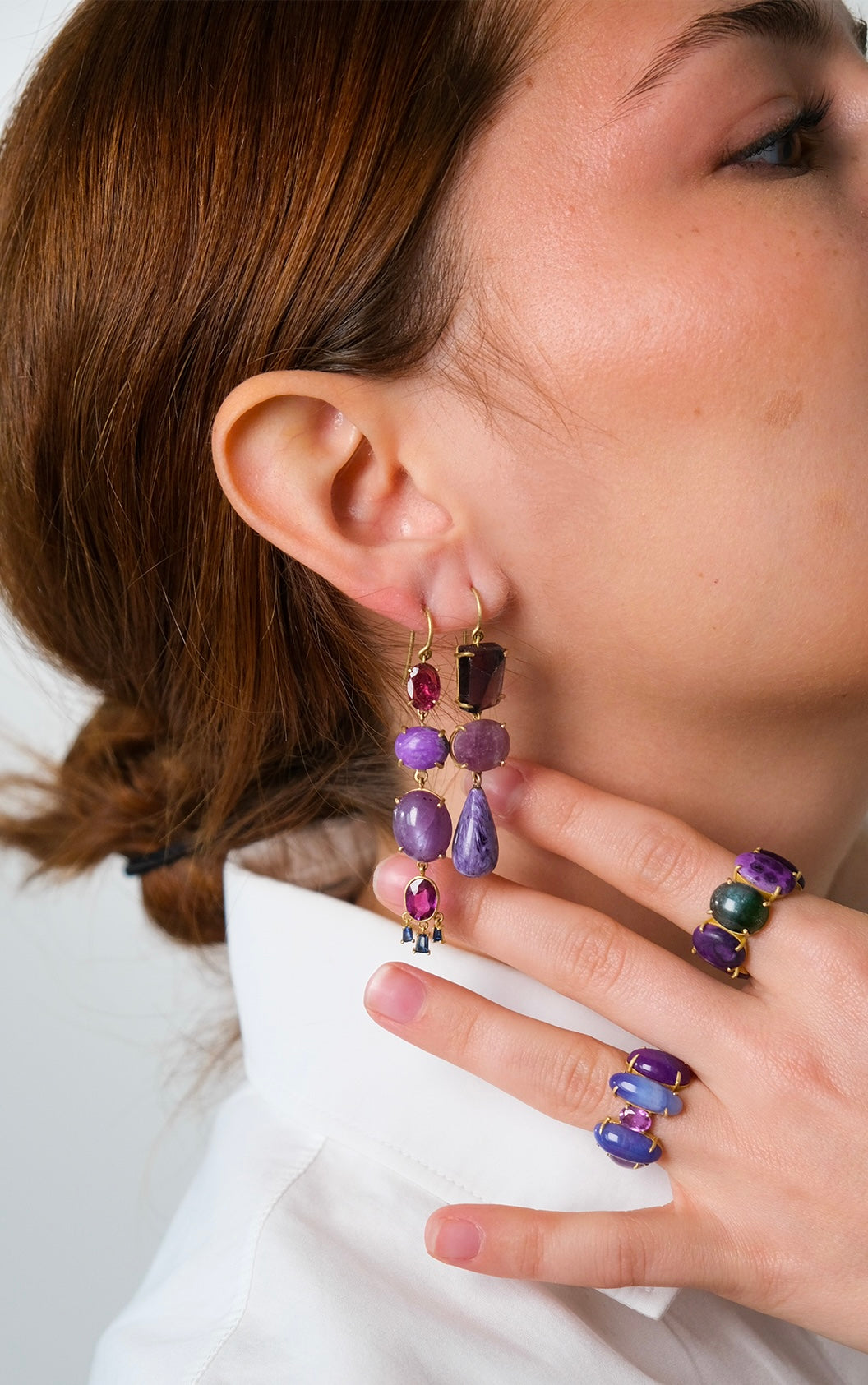 Mismatch Multi Gem Purple Earrings
