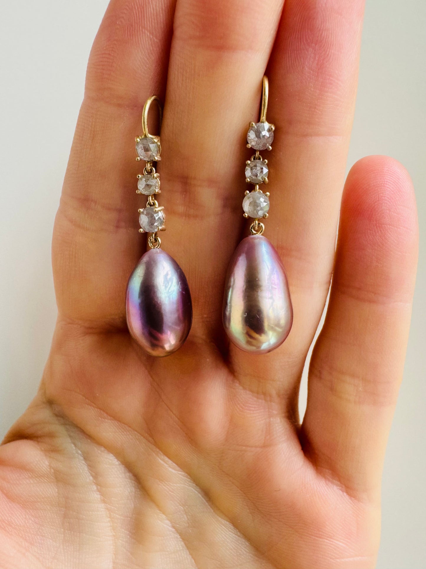 Grey Diamond and Pearl Earrings