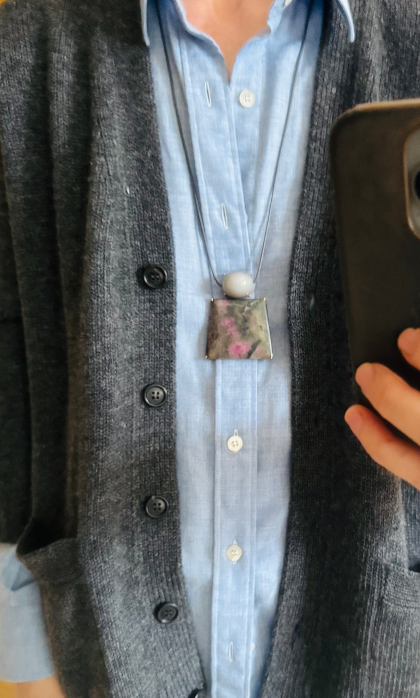 Moonstone and Ruby in Marble Necklace